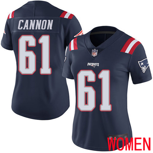 New England Patriots Football #61 Rush Vapor Limited Navy Blue Women Marcus Cannon NFL Jersey